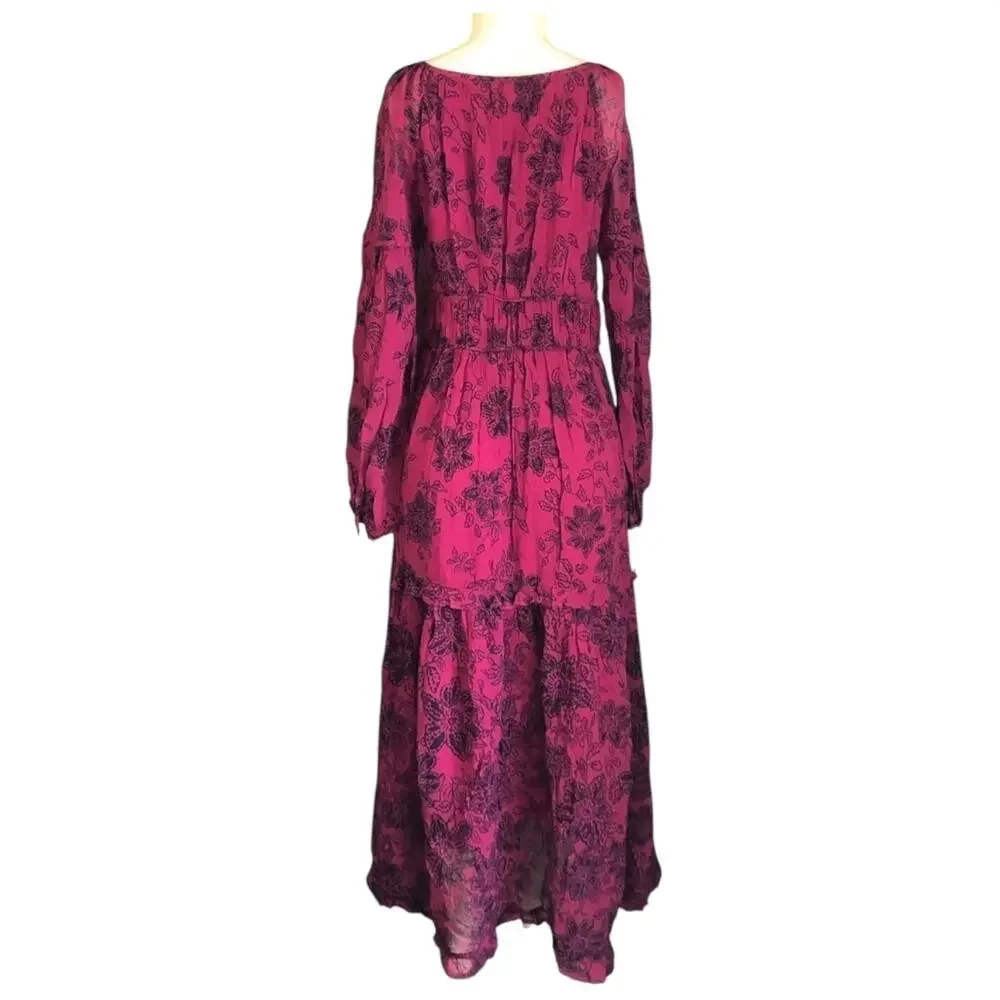 Anthropologie Maeve Annabella Floral Bohemian Tiered Maxi Dress Merlot Red Sz 8 - Picture 3 of 7